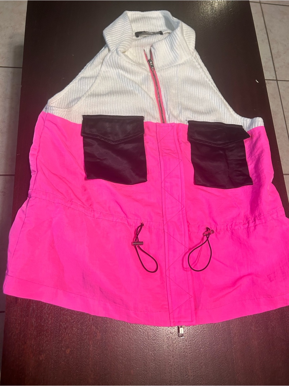 AKIRA White Black Hot Pink Colorblock Utility Vest - Picture 2 of 4